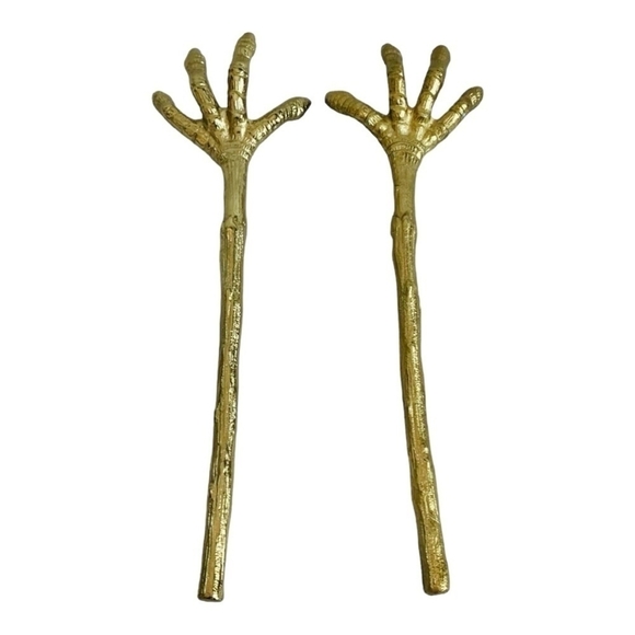 Serving Hands Set of 2 Halloween Claw Salad Server Gold Metal Tongs Food Grabber - Picture 5 of 8